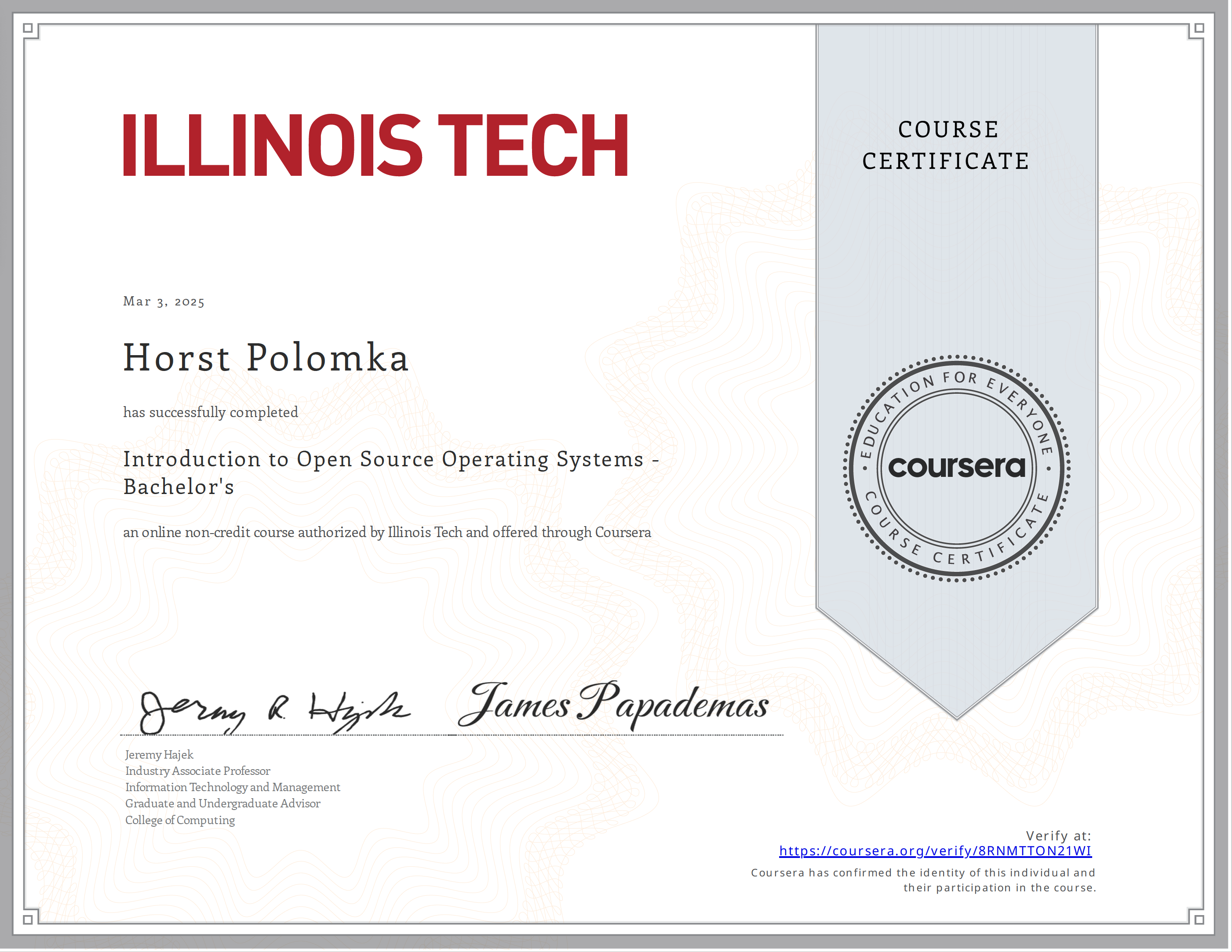 Introduction to Open Source Operating Systems.