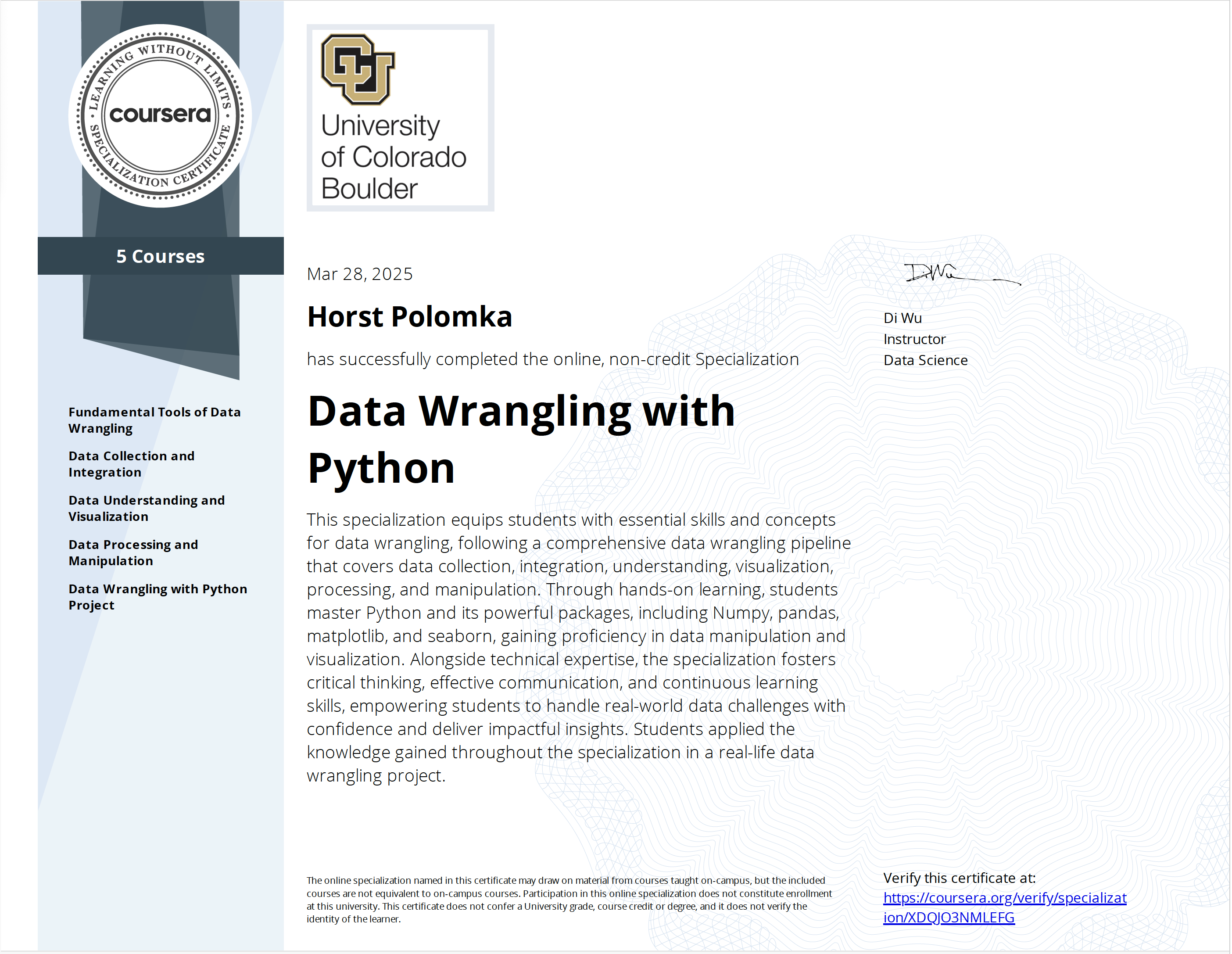 Data Wrangling with Python.