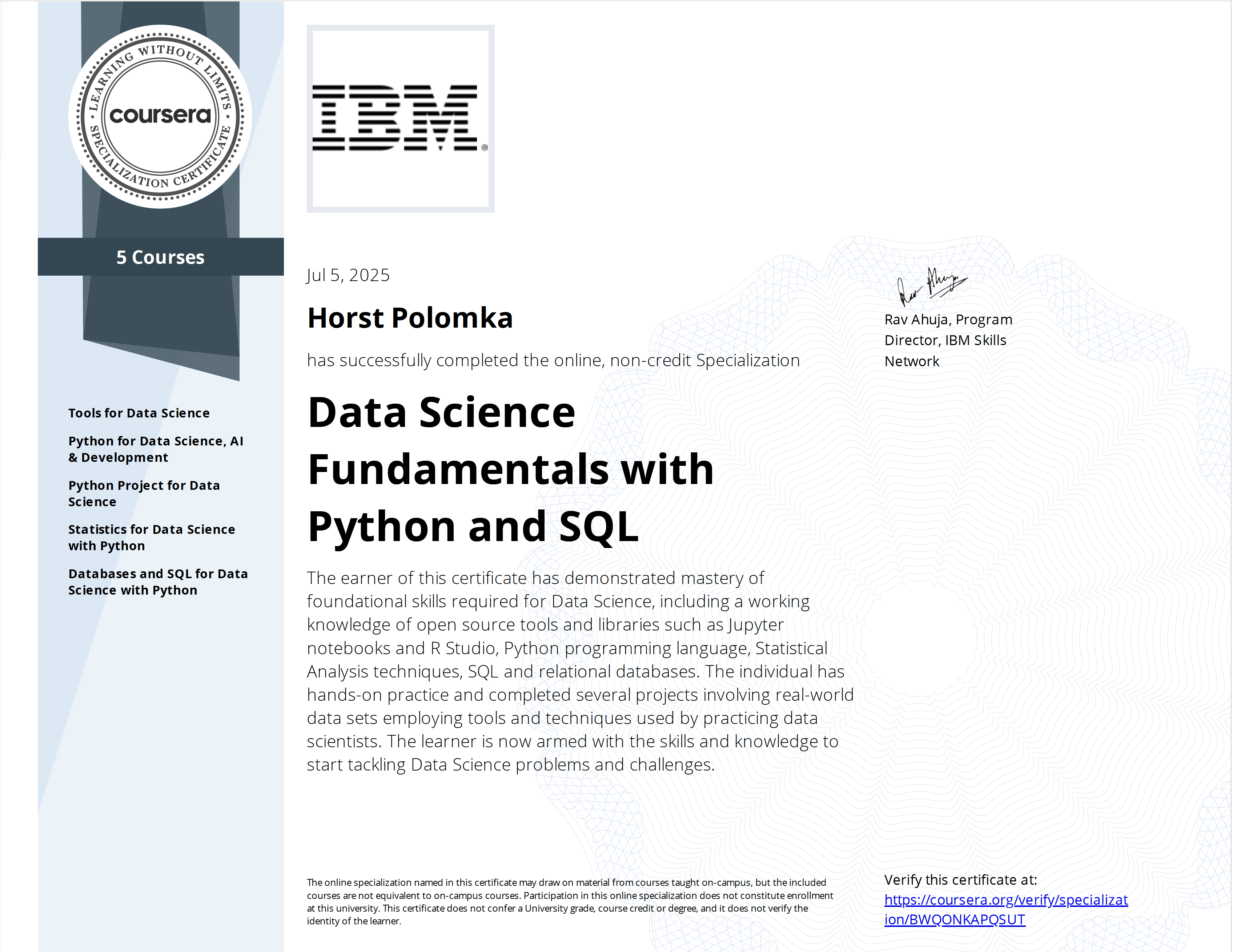 Data Science Fundamentals with Python and SQL.