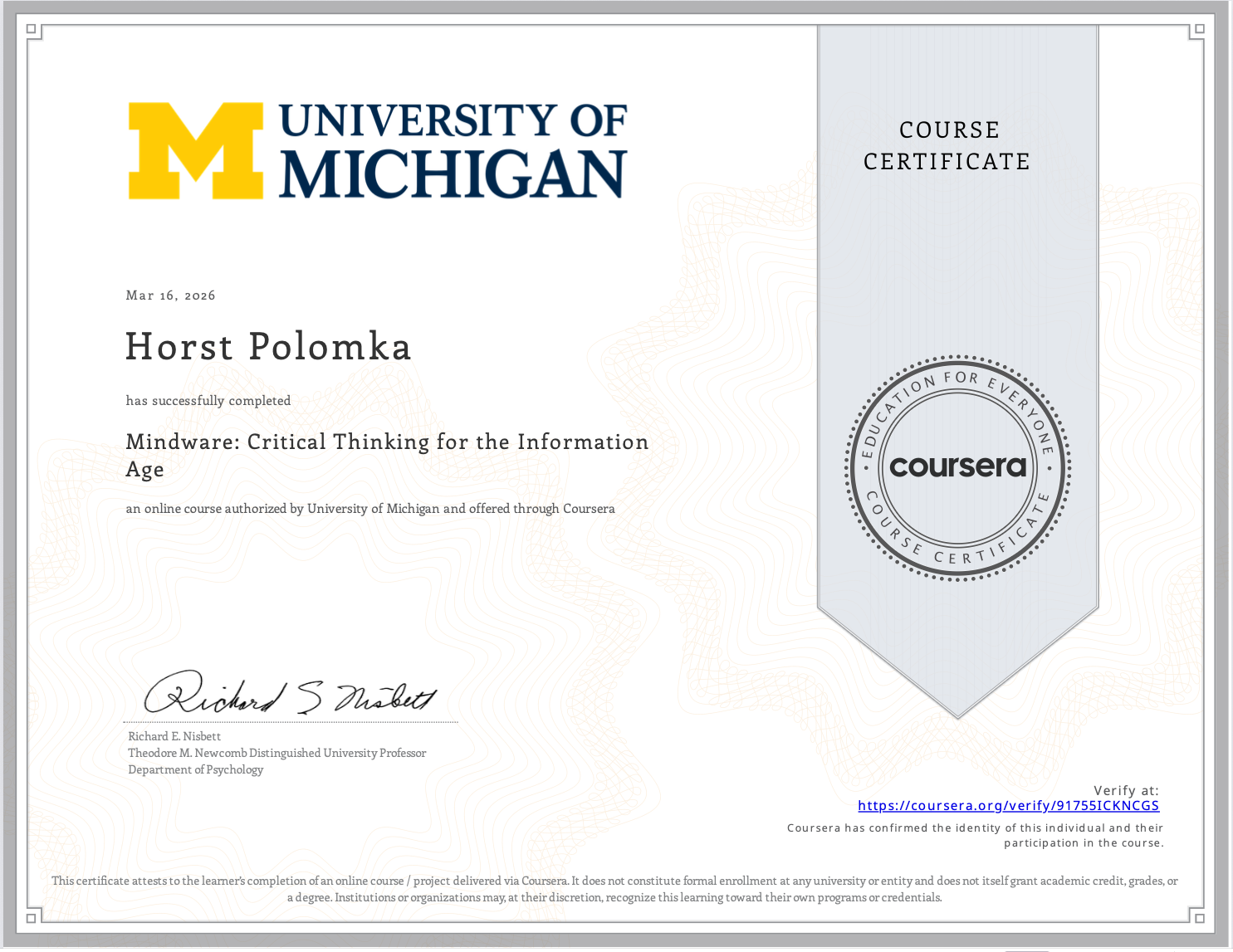 Mindware: Critical Thinking for the Information Age.