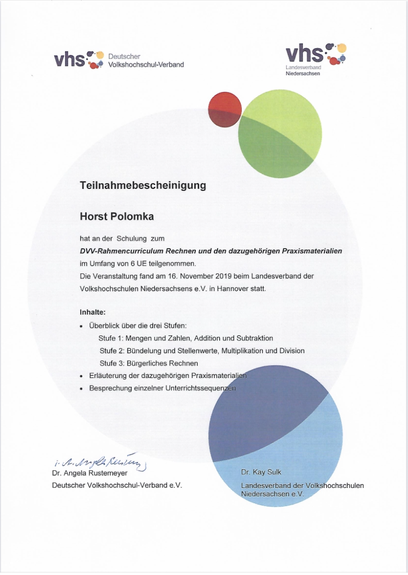DVV-Rahmencurriculum Rechnen.
